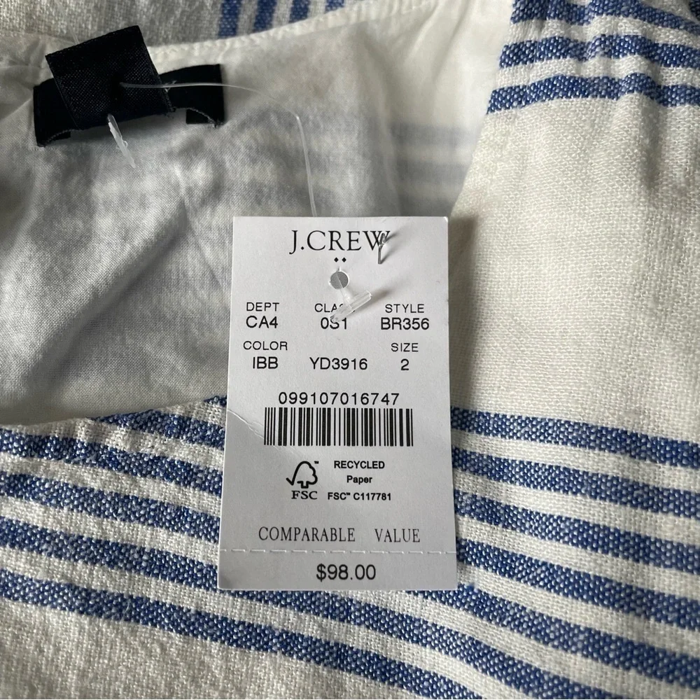 New! J Crew Linen-blend striped mini dress  Ivory Brilliant Blue 18988